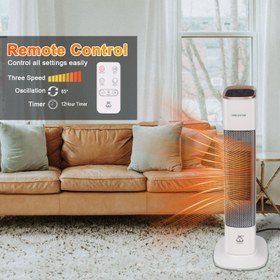 تصویر بخاری برقی OZAVO ایستاده سرامیکی 2000 واتی با کنترل از راه دور مدل NPT-20ZL6R 2000W Ceramic Standing Heater with Remote Control