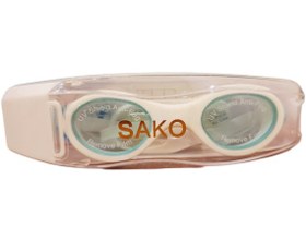 تصویر عینک شنا ساکو سفید فیروزه ای کد sa2 