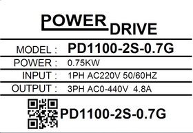 تصویر اینورتر درایو صنعتی مدل PD1100 توان 0.75 کیلو وات تک فاز پاور درایو 