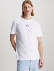 تصویر تی‌شرت مردانه نخی با طرح مونوگرام - جودون نخی، سفید برند Calvin Klein Men's Cotton Monogram T-Shirt - cotton jersey, White