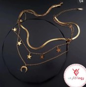 تصویر گردنبند ۳ لاین ماه و ستاره با زنجیر ماری 