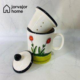 تصویر دمنوش خوری سفالی طرح گل 