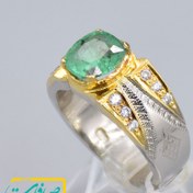 تصویر انگشتر زمرد پنجشیر اصل با 12 عدد الماس مردانه «کد 2489» 