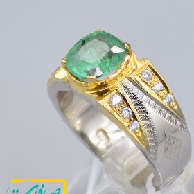 تصویر انگشتر زمرد پنجشیر اصل با 12 عدد الماس مردانه «کد 2489» 
