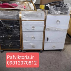 تصویر ترولی آرایشگاهی چوبی دو کشو 