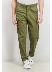 تصویر شلوار کتان مردانه اسلیم فیت ساده، رنگ زیتونی برند selected homme Men Slim Fit Plain Cargo Pants, Olive