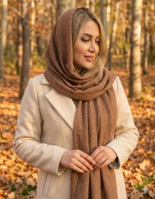 تصویر شال زنانه مدل نگین دار کد ۱۰۰۱ - کرم 