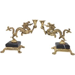 تصویر جاشمعی برنزی مدل اژدها پایه سنگی 