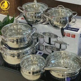 تصویر سرویس قابلمه استیل 12 پارچه استیل کرکماز مدل hy-8630 12-piece stainless steel pot service, karkamaz model, hy-8630