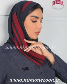 تصویر مقنعه نیم دراپه تل دار نوار زرشکی کد 26 