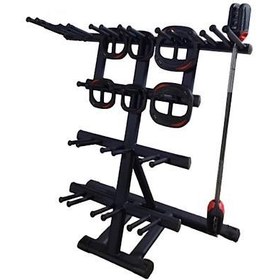 تصویر رک هالتر و صفحه لزمیلز 4 تایی Barbell rack and plate Lesmills 