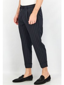 تصویر شلوار کشی مردانه با فیت کوتاه و طرح راه‌راه، مشکی برند selected Men Crop Fit Stripe Drawstring Pants, Black