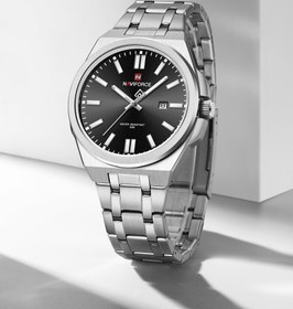 تصویر ساعت نیوی فورس 9226 naviforce watch nf9226 s/b ساعت مردانه زیر یک میلیون ساعت مردانه ناوی فورس 9226 ساعت مردانه دو زمانه ناوی فورس سیلور صفحه مشکی 