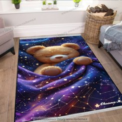 تصویر فرش فانتزی اتاق کودک طرح خرس تدی در ستاره ها FM-1567 