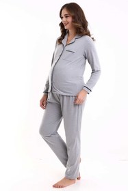 تصویر ست دوتایی پیژامه طوسی بارداری برند LadyMina Pijama کد 1700352549 