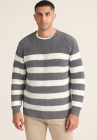 تصویر بافت مردانه راه راه - طوسی / فری سایز 