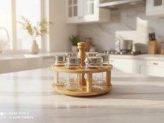 تصویر جا ادویه چرخان چوبی شش تایی 