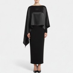 تصویر لباس مجلسی زنانه ساتن مشکی یک طرفه 