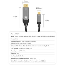 تصویر کابل تبدیل تایپ سی به اچ‌دی‌ام‌آی 3 متری کوتسی 87410 Coteetci 87410 USB-C to HDMI Converter 3M