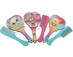 تصویر شانه و آینه چوبی دخترانه طرح حیوانات 