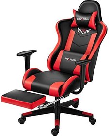 تصویر Shuanghu Gaming Chair Office Chair Ergonomic Computer Chair with Reclining Chair with Headrest and Lumbar Support Video Game Chair for Adults Teens Desk Chair(Footrest) (Red) 