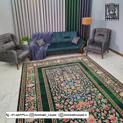 تصویر فرش طرح باغ گل سبز معادل 77 رج دستباف 25cs0290-g