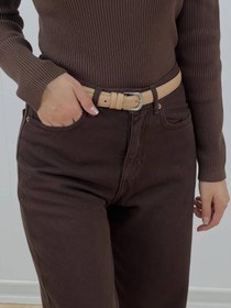 تصویر شلوار جین نیم بگ قهوه ای 