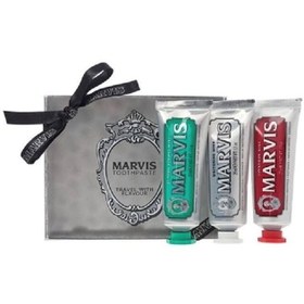 تصویر پک ۳ تایی خمیر دندان مارویس حجم 25 میل Marvis toothpaste travel with flavor 25ml