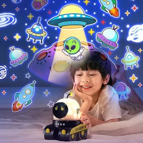 تصویر چراغ خواب و پروژکتور کهکشانی طرح ربات lamps galaxy projector robot