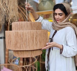 تصویر لوستر ۳ طبقه طرح ایکیا رنگ دارچینی مناسب پذیرایی و اناق خواب 