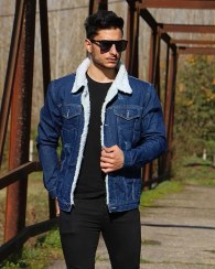 تصویر کت لی خز دار اورجینال ترک TURK رنگ سرمه ای-آبی روشن Fleece-Lined Denim Jacket for Men – Original TURK, Dark & Light Blue