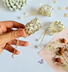 تصویر گیره مو سامورایی دم اسبی شکوفه رز آویزدار 