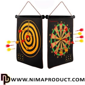 تصویر تخته دارت مغناطیسی ۱۵ اینچ دو رو با ۶ تیر آهنربایی 