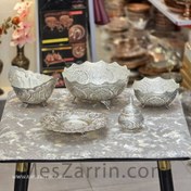 تصویر سرویس پذیرایی مسی قلم نقره ترمه 