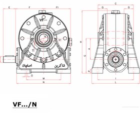 تصویر گیربکس حلزونی شاکرین سایز 110 نسبت 30 ورودی 28 خروجی 40 میلیمتر سری VF.FC ساخت ایران 
