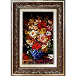 تصویر تابلو فرش دستباف مدل گلدان رومیزی گل رز کد 1101418 