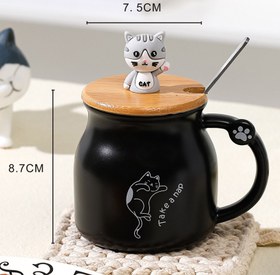 تصویر ماگ گربه درب بامبو 