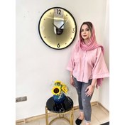 تصویر ساعت دیواری چوبی نیلا مدل چراغ دار نوری 