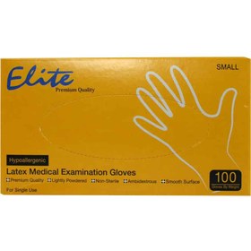 تصویر دستکش معاینه لاتکس الیت کم پودر ا Elite latex medical examination gloves size small 100 piece Elite latex medical examination gloves size small 100 piece