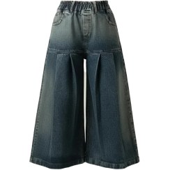 تصویر شلوار جین بچگانه دخترانه سوپربگ مدل واید لگ آبی(5-15سال) Superbag wide leg jeans for girls, blue