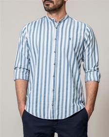 تصویر ​پیراهن مردانه جین یقه دیپلمات آبی راه راه Ebra 