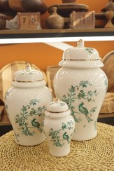 تصویر جینجر جار سرامیکی مدل سیمرغ سبز 