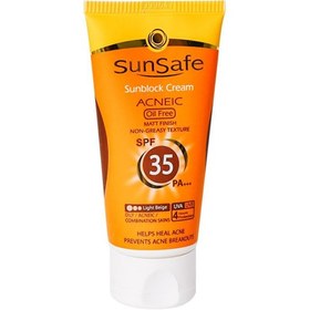 تصویر کرم ضد آفتاب آنتی آکنه سان سیف رنگی فاقد چربی SPF35 Sunsafe Sunblock Cream tinted Oil Free SPF35
