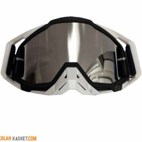 تصویر عینک موتور سواری کراسی 100% سفید مشکی WB 104 100% White Black WB 104 Cross Motorcycle Goggles