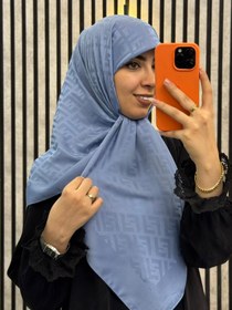 تصویر روسری ابریشم ژاکارد طرح فندی رنگ آبی 