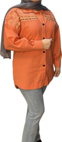 تصویر شومیز لینن گلدوزی نارنجی orange-embroidered-linen-shirt