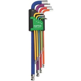 تصویر سری آلن فوق بلند رنگی تاپ تول مدل GAAL0918 \ TOPTUL 9 Piece Extra Long Coloured Ball End Hex Key Set 