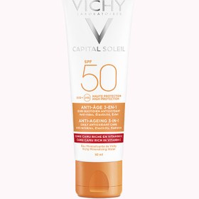 تصویر کرم ضد آفتاب ضد چروک کاپیتال سولیل سه در یک SPF 50 ویشی ا sunscreen Capital Soleil 3 in1 Cream Anti wrinkle SPF 50 Vichy sunscreen Capital Soleil 3 in1 Cream Anti wrinkle SPF 50 Vichy