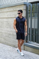 تصویر ست حلقه ای کلاهدار و شلوارک gym shark 