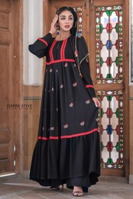 تصویر مانتو زنانه گره استایل مدل شاخه نبات رنگ مشکی 